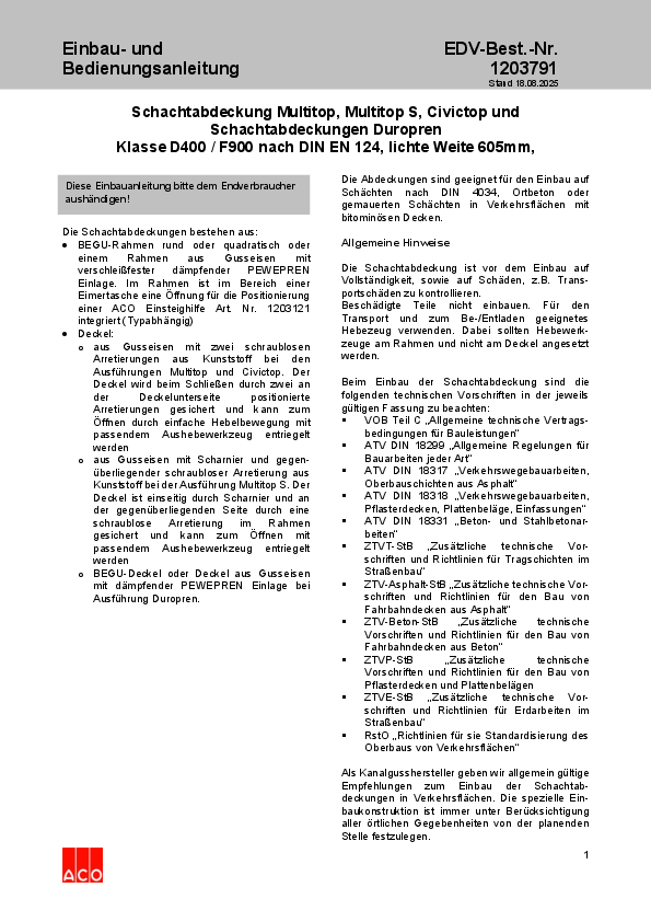 Schachtabdeckung Multitop Multitop-S Civictop Duropren LW605 einbauanleitung-multitop-duropren-lw-605-ACO-passavant-detego.pdf